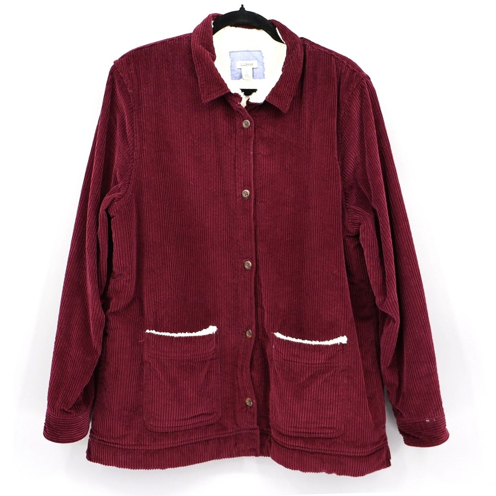 LL Bean Corduroy Sherpa Barn Jacket Womens L Red Chore Coat Weekend Outdoors‎